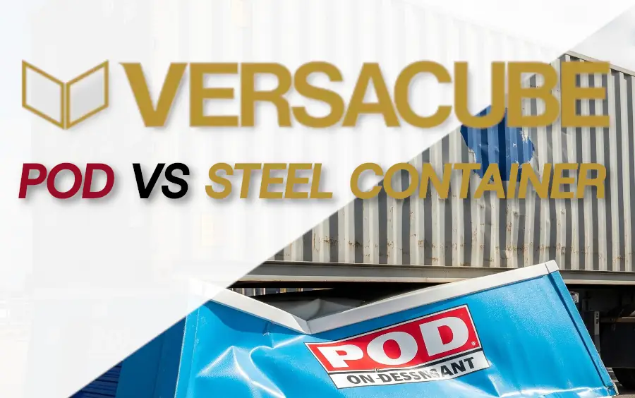 Beyond the Basics: Why a Steel Shipping Container Beats a POD for Serious Storage Needs Steel shipping container next to a POD-style storage unit